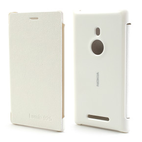 Оригинален кожен калъф тип тефтер ултратънък Flip Cover за Nokia Lumia 925 бял